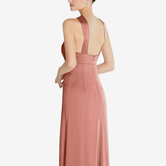 After Six 6855...Draped Twist Halter Low-Back Satin Dress...Desert Rose..Sz 12 - Picture 3 of 7